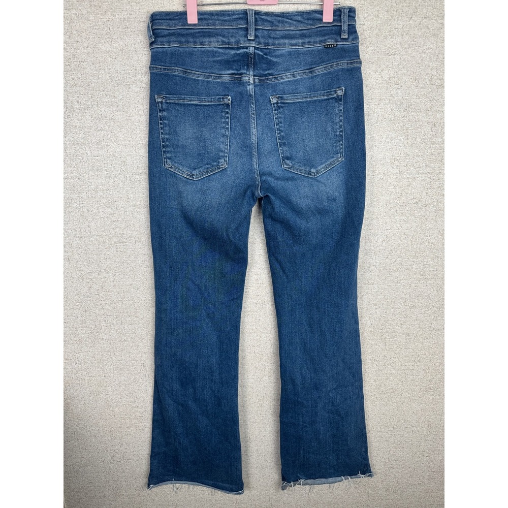 Risen Jeans Medium Wash High Rise Flare Raw Hem Denim Size 11 Waist 30 - Picture 4 of 7